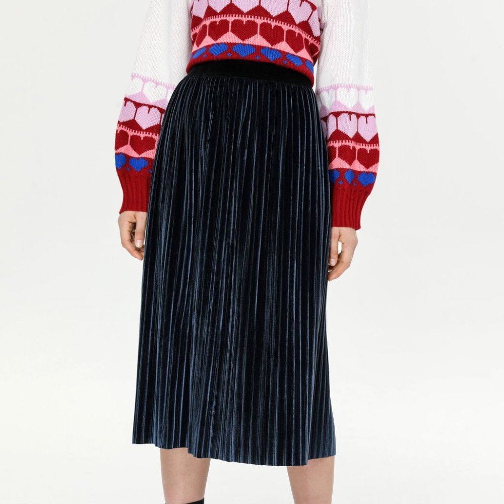 NWOT Cider Blue Velvet Midi Skirt